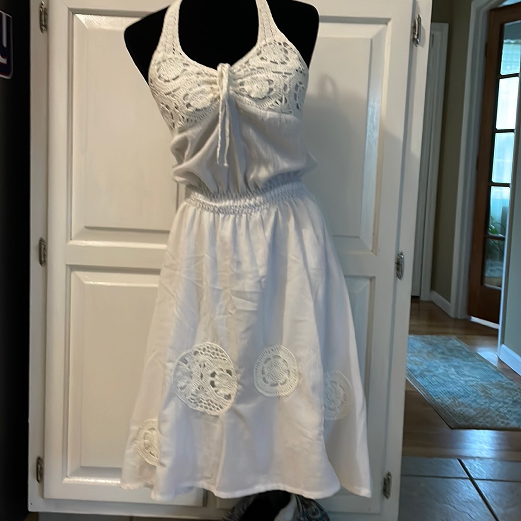 White Cotton And Crochet Dress